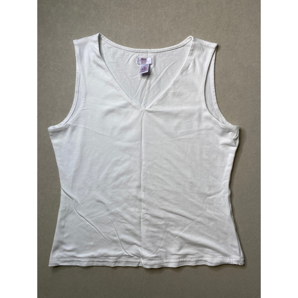 Bass GH Bass Co Womens White V-Neck Sleeveless Stretch Tank Top Size M